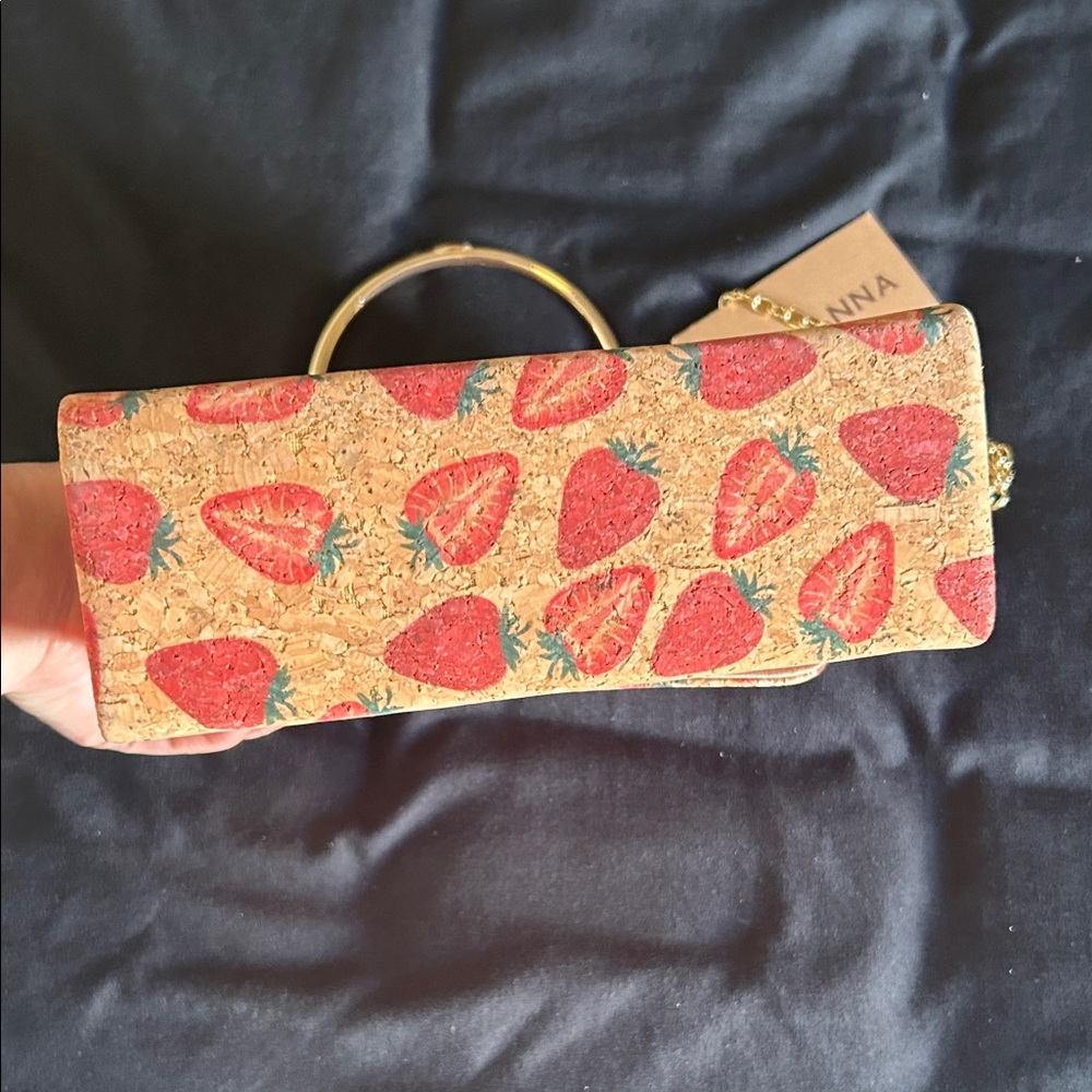 NWT Strawberry Print Cork Crossbody Bag with Gold Chain - Picture 3 of 4